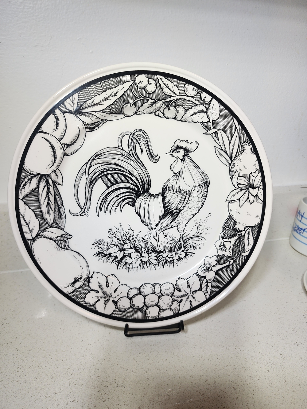 Vintage 1992 Haldon Group Black & White Farmhouse Rooster 11" Replacement Plate